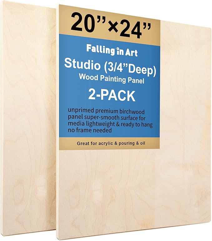 Falling in Art 2 Pack 20x24 Unfinished Birch Wood Panels Kit by FallinginArt