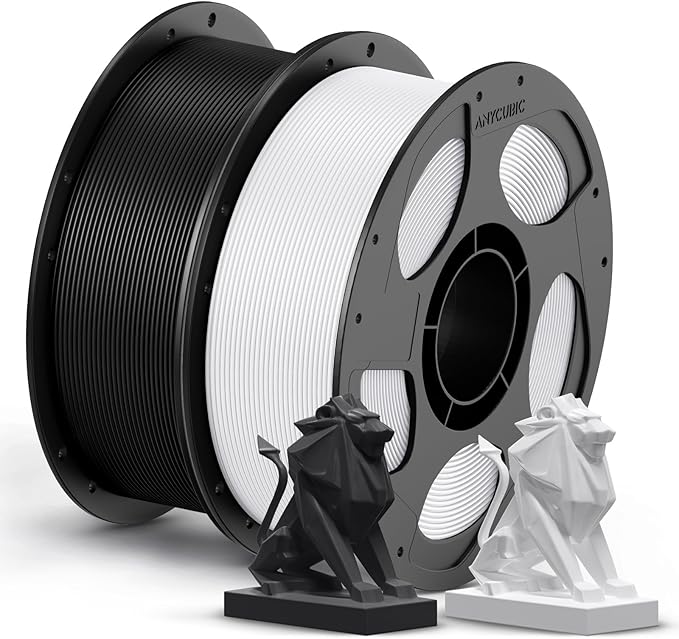 ANYCUBIC PETG Filament 1.75mm, 3D Printer Filament, Dimensional Accuracy +/- 0.02mm, Exceptional Toughness, Print with Most FDM 3D Printers, 1KG Reusable Spool, 2KG Black+White