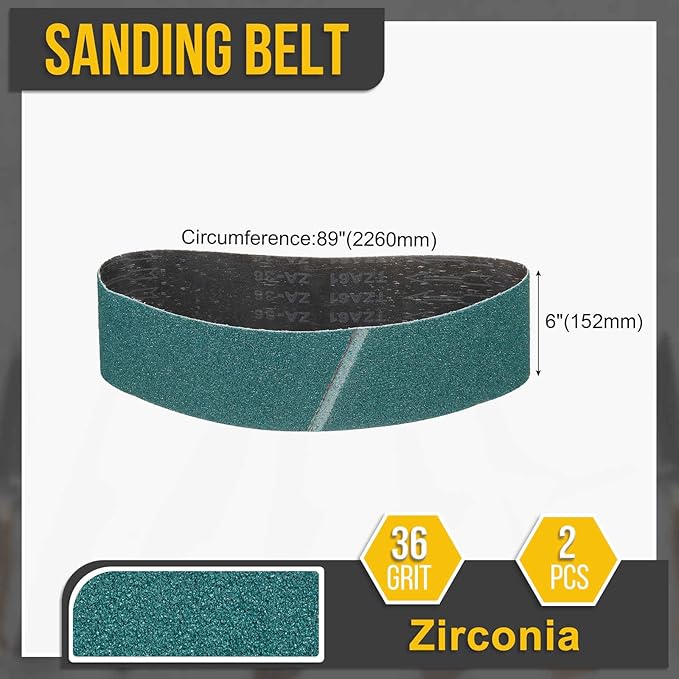 6 x 89 Inch Sanding Belt, 2 Pcs 36 Grit Zirconia Knife Sharpener Belts Work Sharpening for Belt Sander Knife Carving Tool Metal Working