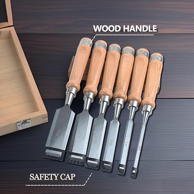 8 Pieces Wood Chisel Tool Sets, 11.4in Woodworking Carving Chisel Kit with Honing Guide, Sharpening Stone and Wooden Case