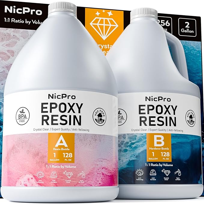 Nicpro 2 Gallon Crystal Clear Epoxy Resin Kit, Not Yellowing & Bubbles Free by Nicpro