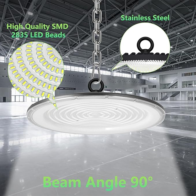 loyal LED High Bay Shop Lights: UFO Dimmable Commercial Lighting 6000K - for Warehouse Garage Workshop Gym,No Plug (500W, 6 Piece)