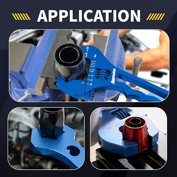 3AN-20AN AN Fitting Wrench AN Fitting Tool for AN Hose Fitting Assembly Adjustable Lightweight Aluminum Blue With 6AN-AN8 Double-ended AN Wrench Blue