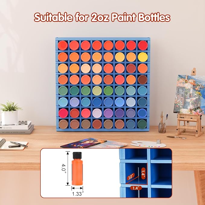 Krafetto 64 Grids Craft Paint Storage Organizer, Wall-mountable Paints Holder - Image 2
