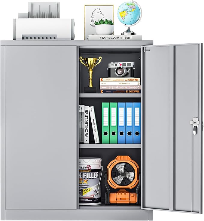 Pataku Metal Storage Cabinet, Garage Cabinet with Doors and Shelves 36" Hx32 Wx16 D, Steel Lockable File Cabinets for Office, Home, Garage, Basement, Industrial, Dark Grey