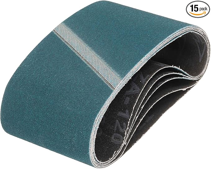 HARFINGTON 3-1/2 x 15-1/2 Inch Sanding Belts, 15 Pcs 120 Grit Zirconia Abrasive Belt Sander File Belt for Woodworking, Metal Polishing, Knife Sharpener