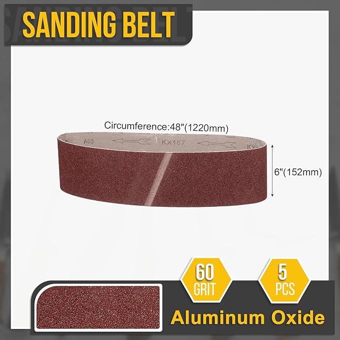 6 x 48 Inch Sanding Belt, 6 Pcs 60 Grit Knife Sharpener Belts Work Sharpening for Belt Sander Knife Carving Tool Metal Working
