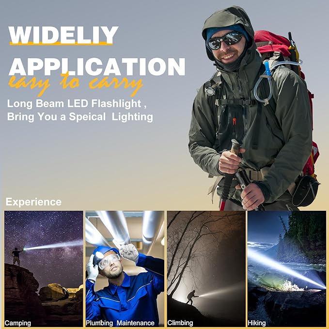 Small Tactical Flashlights High Lumens - 1500 Meters Long Beam Super Bright LED Magnetic Flashlight USB Rechargeable Zoomable 5Modes Long Beam Spotlight Flashlight for Hiking, Camping-Blue