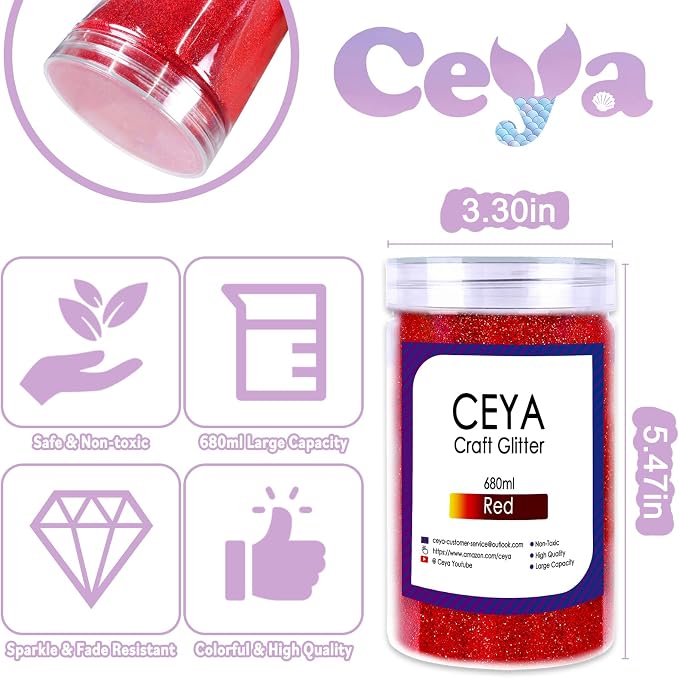 Ceya Holographic Ultra Fine Glitter Powder, 1.1LB/ 17.63OZ Laser Red Glitter - Image 4