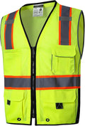 SKSAFETY 10 Pockets Professional Safety Vest, Class 2 High Visibility, ANSI/ISEA Standard, Construction Work Vest (Lime, 4XL)