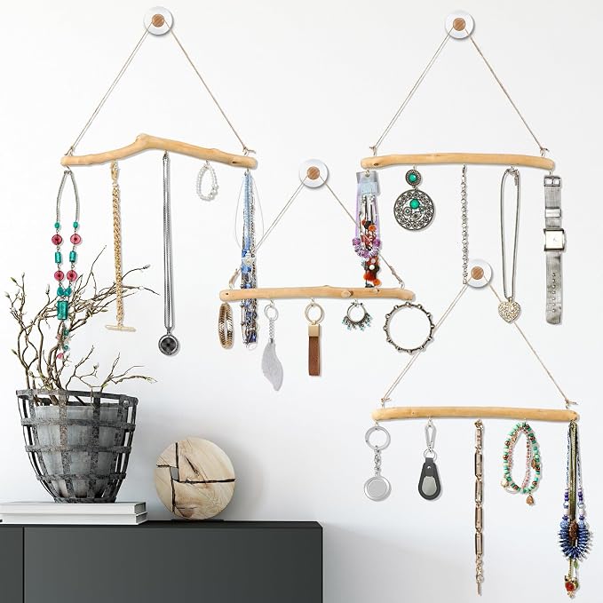 Chunful 4 Pcs 15 Inch Driftwood Wall Hanging Jewelry Hanger Rustic Wood Logs - Image 3