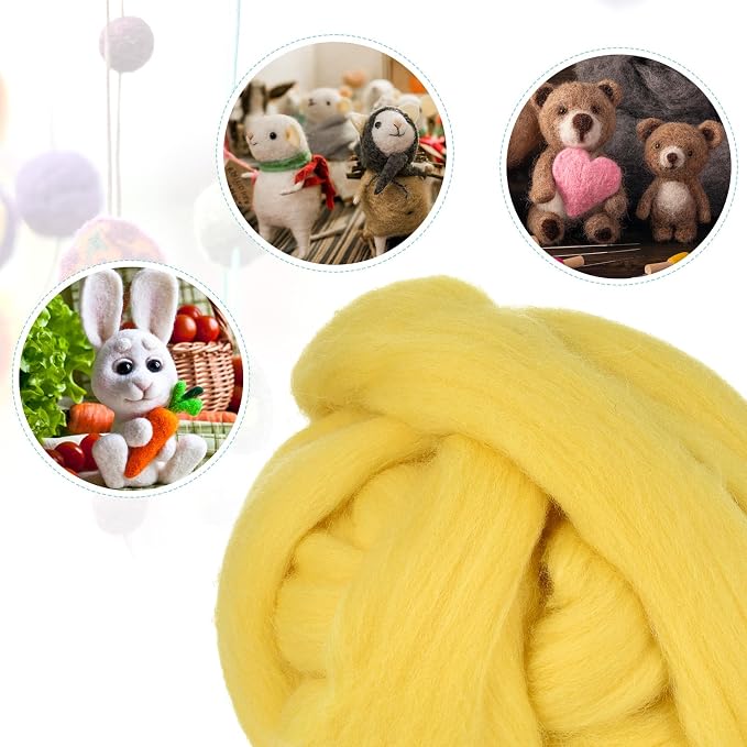 uxcell Needle Felting Wool, 3.5 Oz Nature Fibre Wool Yarn Roving - Image 4