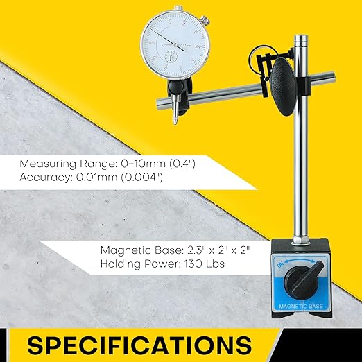 Dial Indicator with Magnetic Base – 0-10mm Dial Gauge | Elite Ultra-Magnetic Precision Dial Indicator, Dial Gauge Magnetic Base with Fine-Tuning & 0.01mm Accuracy for Professional Inspections