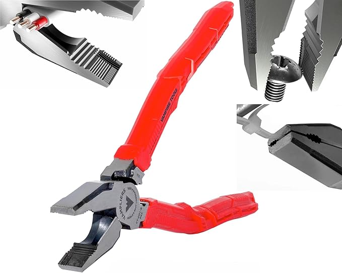 VAMPLIERS 9" Side Cutting Linemans Pliers with Crimper. Made in Japan. Heavy Duty High Leverage Design Screw Extractor Jaws