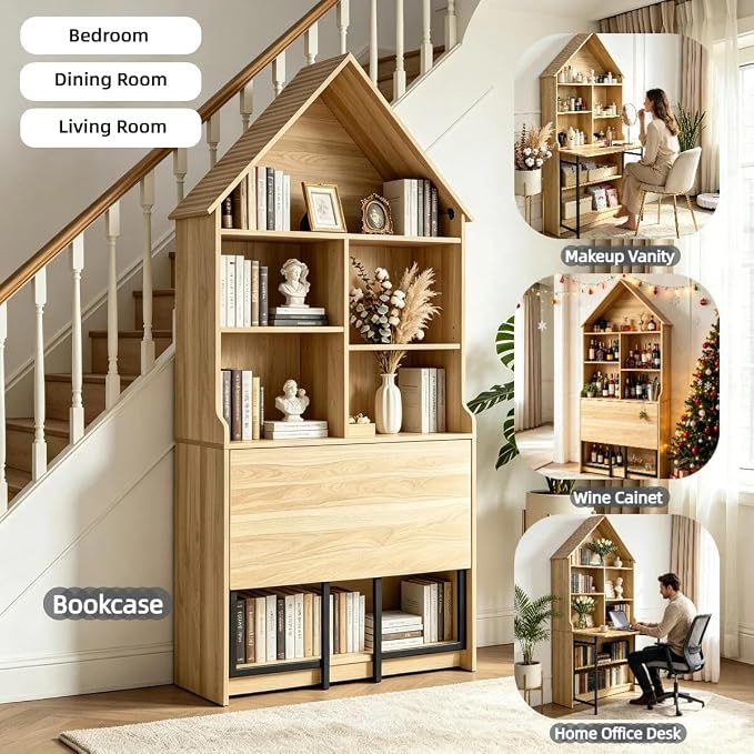 FNK Folding Desk with Storage Shelves, Narrow Foldable Desk | Convertible - Image 3
