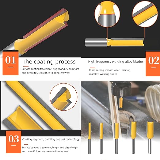 7pcs Straight Router BIT 1/4" Shank Tungsten Carbide Double Straight Dado Router Bit Set, 1/4,5/16,/3/8,1/2,19/32,43/64,23/32 Cutting Diameter Trimming Cutter for Woodworking