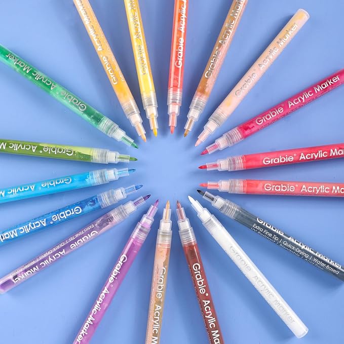 Grabie Acrylic Paint Pens Markers, 0.7 mm, Extra Fine Tip Drawing Markers - Image 3