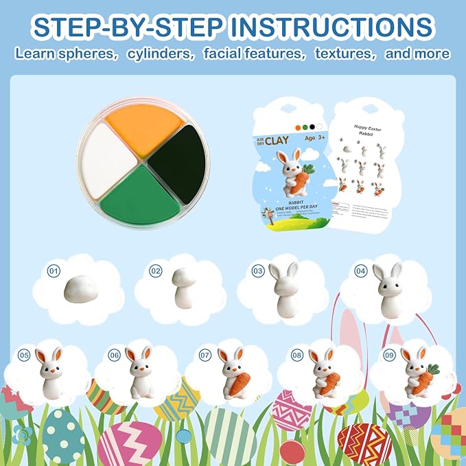Easter Air Dry Clay for Kids, 12 Boxes Modeling Magic Clay Kit - Image 4