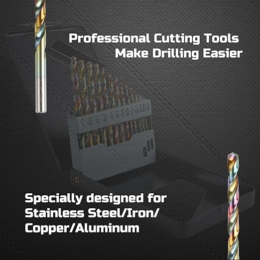 Lichamp Drill Bit Set, 13Pcs M2 HSS Cobalt Drill Bits from 1/16" to 1/4" for Metal, Cast Iron, Stainless Steel and Plastic with Durable Index Metal Storage Case, Colorful Titanium Plating