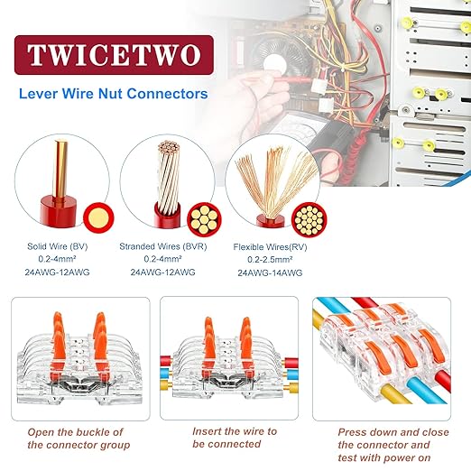 50PCS Boxed Splicing Terminal Blocks, Lever Type Quick Splicing Wire Connector terminals,Wire tap connectors ， Easy to Connect and Splice Wire Household Wire connectors (1-on-1 Interface)