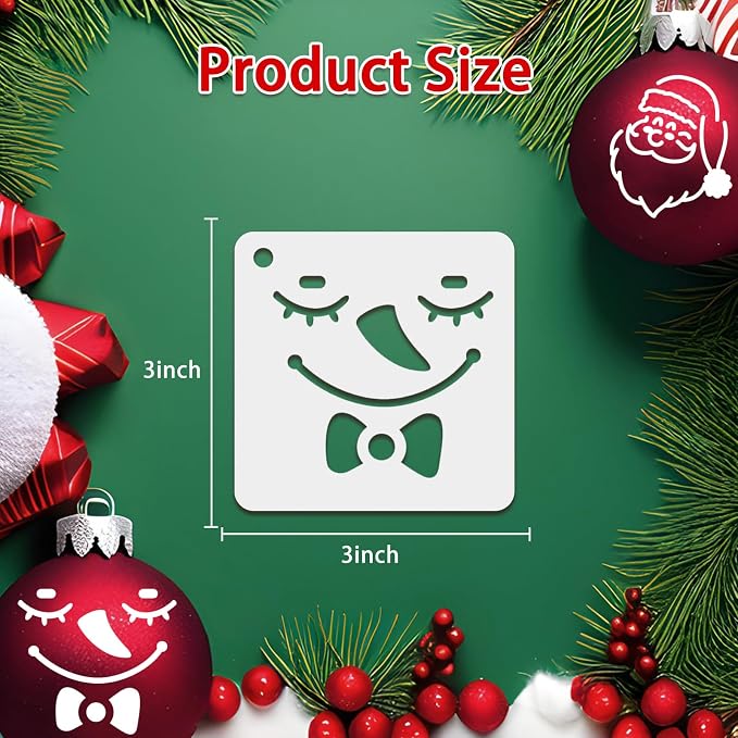 Augshy Christmas Snowman Face Stencils, 56 Pack Reusable Plastic Drawing - Image 2