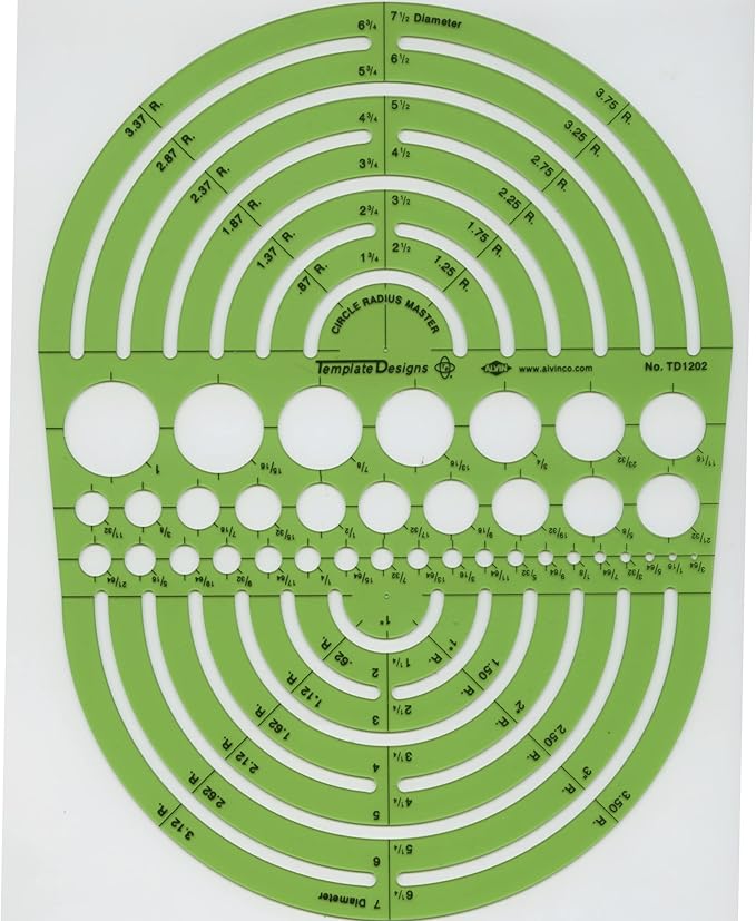 ALVIN Circle Radius Master Template TD1202, Template for Artists, Architects, Design and Drafting, 3/64th" to 7.5" scale