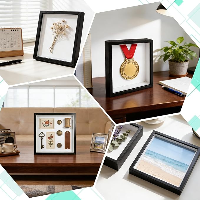 VOKOY 2 Pack 8" x 8" Shadow Box Frame, Wooden Black Hollow Photo Frame - Image 4