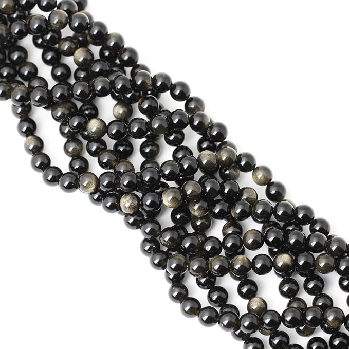 45PCS 8mm Natural Golden Obsidian Gemstone Round Loose Beads Crystal Energy - Image 4