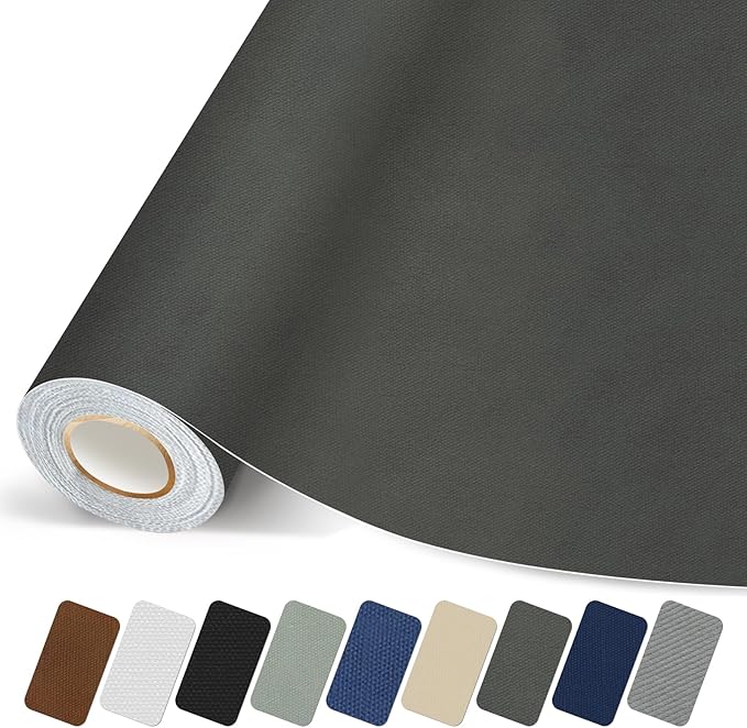Canvas Repair Patch, 17X158 Inch Strong Sticky Fabric Repair Tape, Self-Adhesive Fabric Patch for Sofas, Tote Bags, Clothing, Car Seats, Furniture (Dark Grey, 17X158 Inch)