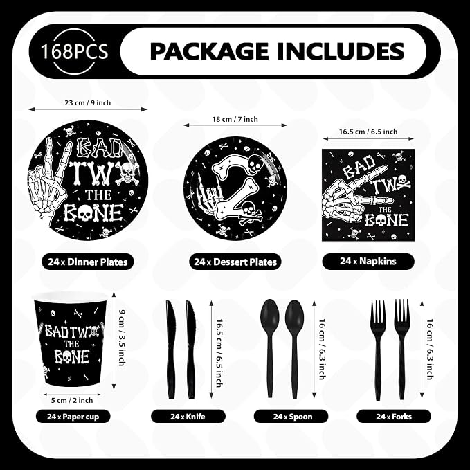 168Pcs Bad Two The Bone Birthday Party Supplies Serves 24 | Rock And Roll - Image 4