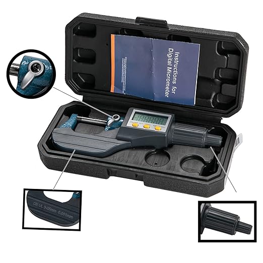 Beslands Digital Electronic Display Micrometer 0-1" / 0-25mm Gauge 0.00005" / 0.001mm Thickness Measuring Tools for Mechanics Inch/Metric Calipers, Machinist Micrometer, Protective Case with Battery