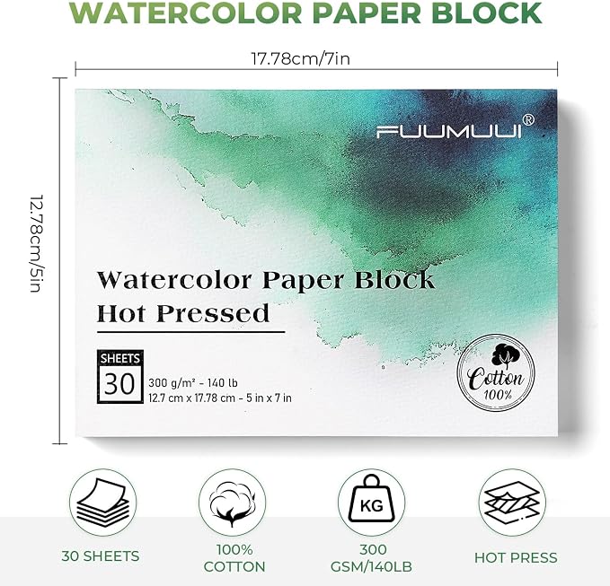 Fuumuui Watercolor Paper Block 5x7 Inch, Smooth Surface 100% Cotton Watercolor - Image 5