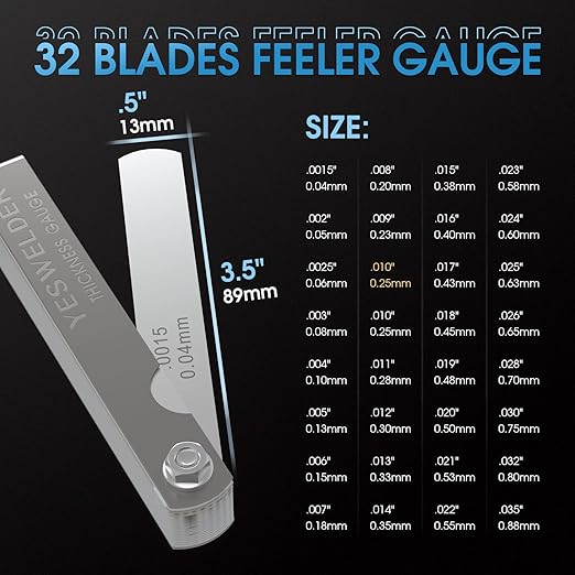 YESWELDER Thickness Gauges 2Pcs 32 Blades Feeler Gauge 0.0015-0.035"/16 Pieces Offset Feeler Gauge Set 0.005-0.020", Dual Marked Gap Measuring Tool Kit for Repair, Bass Guitar, Spark Plugs