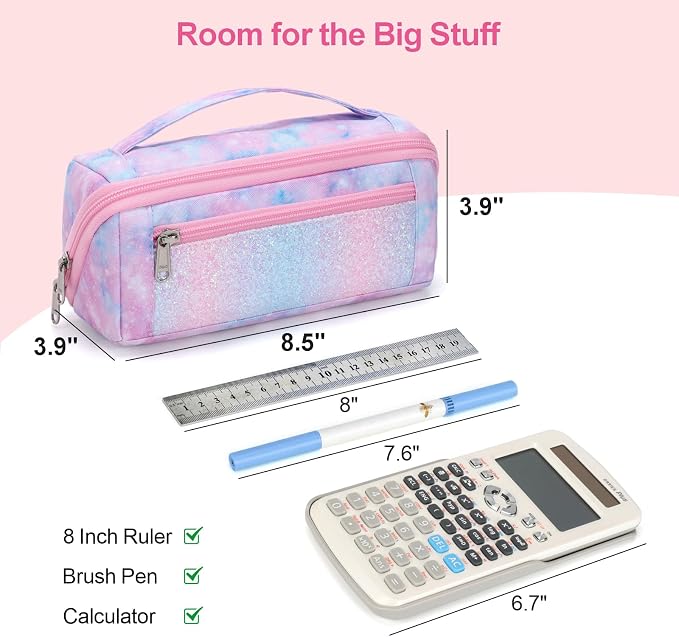Pencil Case for Girls, Durable Kids Pencil Pouch for School, Wide Opening Soft - Image 2