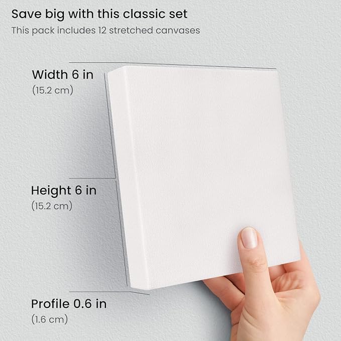 ARTEZA Stretched Canvas, 6 x 6 Inches, Blank White Square Canvas - Image 4