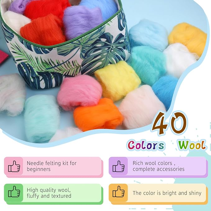 IMZAY Needle Felting Kit, Wool Roving 40 Colors Set, Needle Felting Starter Kit - Image 2