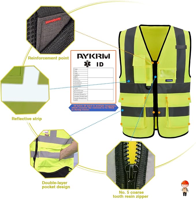X Small High visibility vest,Reflective Safety Vest Workwear 7 Pockets Hi Vis Durable Vest