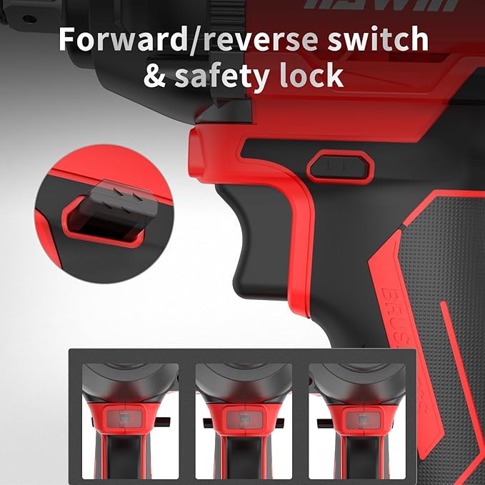 NAWIN Cordless Impact Wrench, 258Ft-lbs & 350Nm Power Impact Socket Set, 1/2 inch, Multi-Speed Adjustment, Led Light, 20V Impact Wrench with 2×4.0Ah Battery, Fast Charger