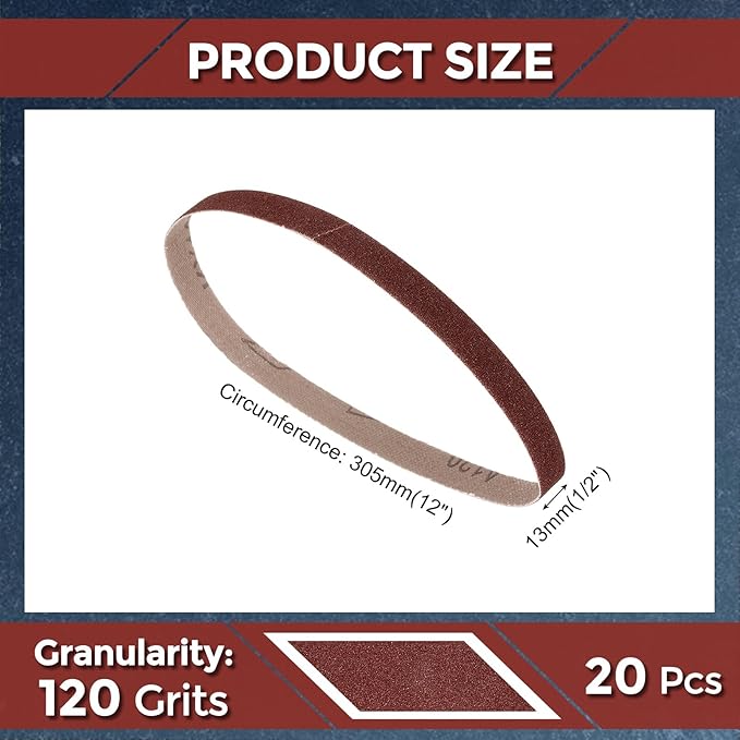 20 Pcs Sanding Belts 1/2 x 12 Inch 120 Grit Aluminum Oxide Abrasive Sandpaper for Belt Sander Metal Grinding Wood Working Weld Rust Removal