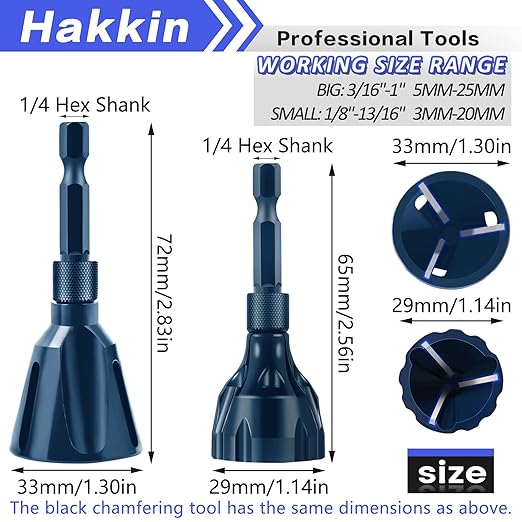 4Pcs Deburring External Chamfer Tool with Tungsten Carbide Blade, Hakkin Bolt Deburring Chamfering Drill Bit Remove Burr Tools, All Thread Deburring Tool with Hex Shank - Fits 1/8" to 1" (3-25mm)