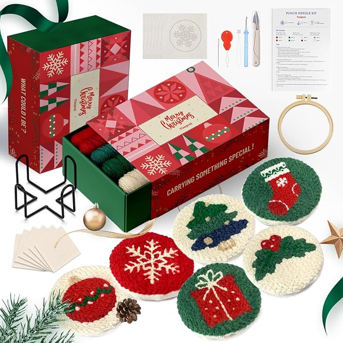 yuegool 6PCS Christmas Punch Needle Coasters Kit, Easy DIY Punch Needle by Unknown