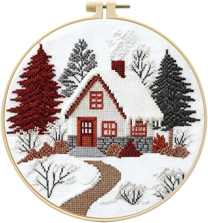 Zhenqing Winter Cabin Stamped Cross Stitch Kit by ZhenqingHomeFlagship