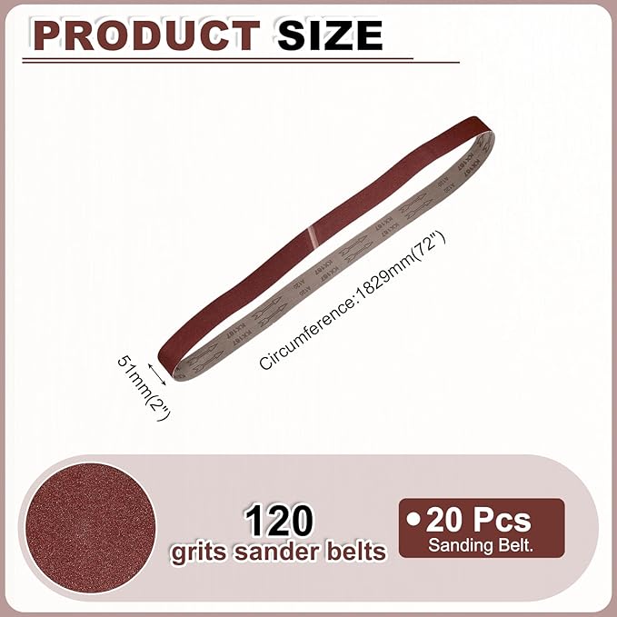 HARFINGTON 2 x 72 Inch Sanding Belts, 10 Pcs 120 Grits Aluminum Oxide Abrasive Belt Sander File Belt for Woodworking, Metal Polishing, Knife Sharpener