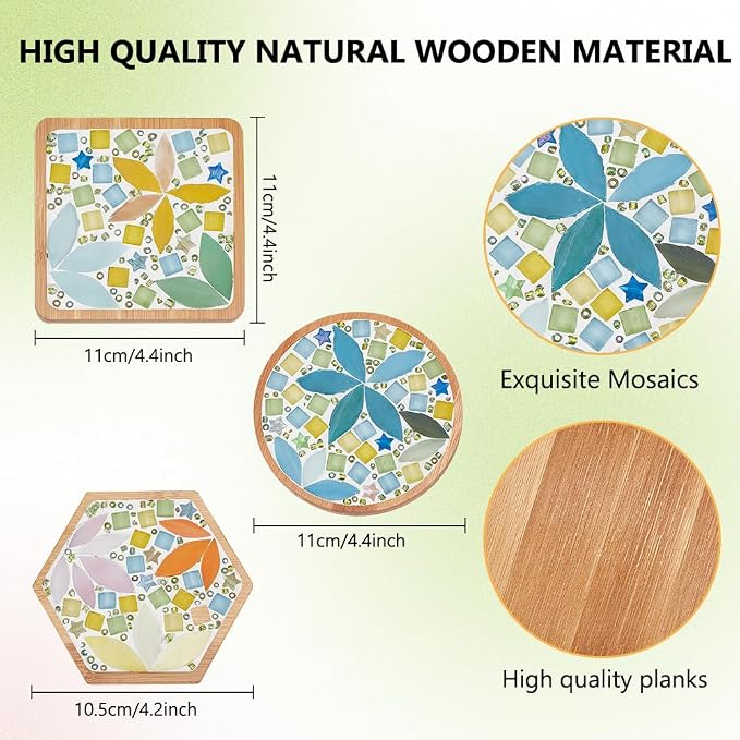WEBEEDY 3 Set DIY Leaf Mosaic Craft Kit Bamboo Mosaic Coaster Kit - Image 3