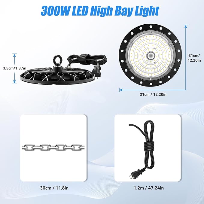 loyal 20 Packs 300W UFO LED High Bay Light, 30000LM LED High Bay Shop Light, 6000K Daylight LED Bay Light with 1.2M Cable US Plug, Commercial High Bay Lighting for Warehouse Workshop Garage Factory