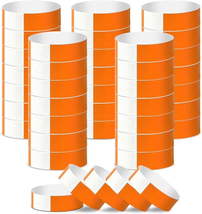 500 Pcs Orange Paper Wristbands for Events Waterproof Neon Wrist Bands Adhesive Concert Identification Wristbands Hand Bands for Events (Orange)