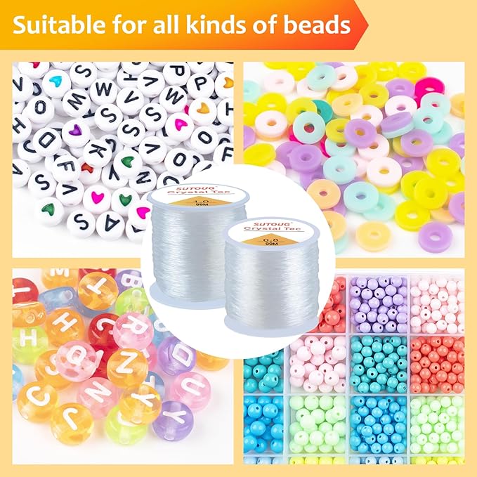 0.8mm & 1.0mm Elastic String for Bracelets, 2 Rolls Strong Stretchy Bracelet - Image 7
