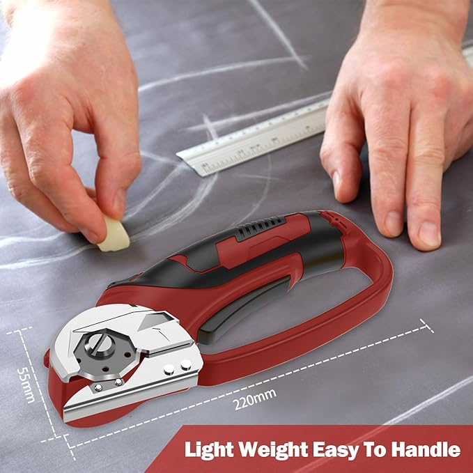 Cordless Electric Scissors, 4V Box Cutter & Cardboard Cutter with Upgrade Blade, LED Light, Safety Lock - Rechargeable Rotary Cutter for Fabric, Leather, Plastic, Crafting, Sewing, Industrial (Red)