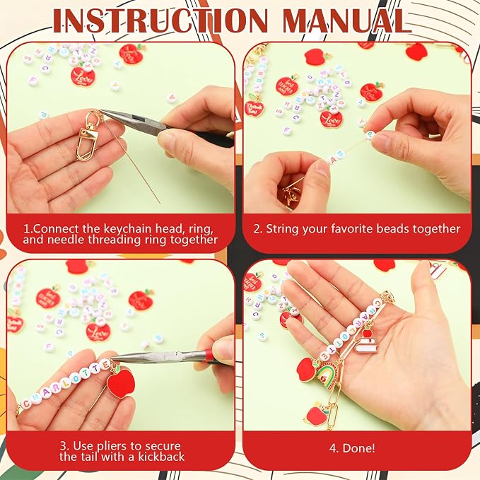 CraftyDream 558 Pcs Teacher Charm Keychain Making Kit Back to School Thank You - Image 3