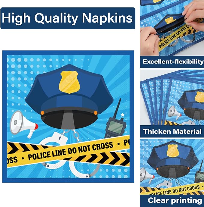 Qyeahkj 50 Guests Police Plates and Napkins Party Supplies Police Car Party - Image 4